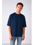 Erkek Lacivert Oversize Bisiklet Yaka %100 Organik Pamuk Düz Basic Yazlık T-Shirt 2