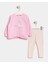 Kız Çocuk Pamuklu Pembe Kaz Baskılı Sweatshirt ve Çiçek Desenli Tayt Takım 1