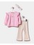 Kız Çocuk Pamuklu Pembe Nakışlı Sweatshirt Çiçekli Pantolon ve Saç Bandı Takım 1
