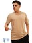 Hava Alan Ince Pamuklu Kumaş Bisiklet Yaka Erkek T-Shirt Camel 1