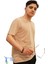 Hava Alan Ince Pamuklu Kumaş Bisiklet Yaka Erkek T-Shirt Camel 2