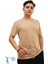 Hava Alan Ince Pamuklu Kumaş Bisiklet Yaka Erkek T-Shirt Camel 3