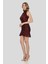 Bordo Boğazlı Kolsuz Mini Fırfırlı Elbise 3
