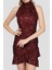 Bordo Boğazlı Kolsuz Mini Fırfırlı Elbise 6