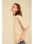 Kadın Krem Oversize Bisiklet Yaka %100 Organik Pamuk Düz Basic Yazlık T-Shirt 5