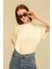 Kadın Krem Oversize Bisiklet Yaka %100 Organik Pamuk Düz Basic Yazlık T-Shirt 6