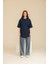 Kadın Lacivert Oversize Bisiklet Yaka %100 Organik Pamuk Düz Basic Yazlık T-Shirt 3