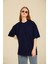 Kadın Lacivert Oversize Bisiklet Yaka %100 Organik Pamuk Düz Basic Yazlık T-Shirt 5