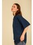 Kadın Lacivert Oversize Bisiklet Yaka %100 Organik Pamuk Düz Basic Yazlık T-Shirt 6