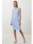 Basic Fitilli Örme Mini Elbise LUB0171 Gök Mavi 1