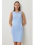 Basic Fitilli Örme Mini Elbise LUB0171 Gök Mavi 2
