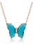 925 Ayar Gümüş Rose Turkuaz Cam Kelebek Kolye 1