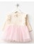 Kız Bebek Pamuklu Ekru Pembe Tüllü Fiyonklu Elbise - Uzun Kollu Ribana 3