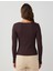 Acı Kahve Dar Kesim Kayık Yaka Örme Bluz 5