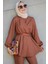 Bety Keten Kruvazeli Tunik Pantolon Takım-Kahverengi 2