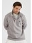 Erkek Polo Yaka Fitilli Sweatshirt Gri 2