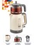 Krem Renkli 2200W Cam Demlikli Çay ve Su Isıtıcı Makinesi 2