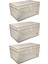 3'lü Ekru Çizgili Çok Amaçlı Kutu 70X40X30 cm Set 1