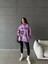 3 Iplik Şardonlu Oversize Compact True Baskılı Sweat Mor 1