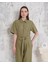 Kuşaklı Gömlek Yaka Salaş Tulum Haki S255822 4