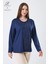 Kadın Orta Yaş ve Üzeri Viskon Halka Şerit Desen Taşlı Işlemeli Likralı Indigo Anne Penye Bluz 1