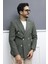 Verde Dokulu Gofre Kumaş Italyan Stil Slim Fit Kruvaze Erkek Ceket Haki 2