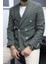 Verde Dokulu Gofre Kumaş Italyan Stil Slim Fit Kruvaze Erkek Ceket Haki 4
