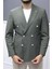Verde Dokulu Gofre Kumaş Italyan Stil Slim Fit Kruvaze Erkek Ceket Haki 6