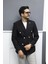 Verde Dokulu Gofre Kumaş Italyan Stil Slim Fit Kruvaze Erkek Ceket Siyah 4
