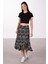Beli Lastikli Desenli Etek Ucu Fırfırlı Midi Etek 1