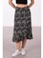 Beli Lastikli Desenli Etek Ucu Fırfırlı Midi Etek 3