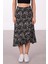 Beli Lastikli Desenli Etek Ucu Fırfırlı Midi Etek 5