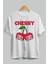 Cherry Cherries 10 Ön Baskılı Oversize T-Shirt Erkek Kadın Pamuk Bisiklet Yaka Tişort 5