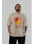 Mango Ön Baskılı Bej Oversize T-Shirt Erkek Kadın Pamuk Bisiklet Yaka Tişort 5