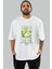 Pear Ön Baskılı Beyaz Oversize T-Shirt Erkek Kadın Pamuk Bisiklet Yaka Tişort 5