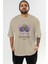 Blackberry Ön Baskılı Bej Oversize T-Shirt Erkek Kadın Pamuk Bisiklet Yaka Tişort 2