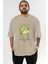 Pear Ön Baskılı Bej Oversize T-Shirt Erkek Kadın Pamuk Bisiklet Yaka Tişort 2
