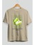 Pear Ön Baskılı Bej Oversize T-Shirt Erkek Kadın Pamuk Bisiklet Yaka Tişort 3