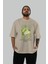 Pear Ön Baskılı Bej Oversize T-Shirt Erkek Kadın Pamuk Bisiklet Yaka Tişort 5