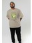 Pear Ön Baskılı Bej Oversize T-Shirt Erkek Kadın Pamuk Bisiklet Yaka Tişort 6