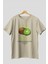 Kiwi Ön Baskılı Bej Oversize T-Shirt Erkek Kadın Pamuk Bisiklet Yaka Tişort 1