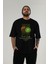 Kiwi Ön Baskılı Siyah Oversize T-Shirt Erkek Kadın Pamuk Bisiklet Yaka Tişort 6