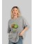 Kiwi Ön Baskılı Gri Oversize T-Shirt Erkek Kadın Pamuk Bisiklet Yaka Tişort 4