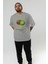 Kiwi Ön Baskılı Gri Oversize T-Shirt Erkek Kadın Pamuk Bisiklet Yaka Tişort 6