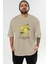 Lemon Ön Baskılı Bej Oversize T-Shirt Erkek Kadın Pamuk Bisiklet Yaka Tişort 2