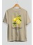 Lemon Ön Baskılı Bej Oversize T-Shirt Erkek Kadın Pamuk Bisiklet Yaka Tişort 3