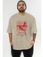 Pepper Ön Baskılı Bej Oversize T-Shirt Erkek Kadın Pamuk Bisiklet Yaka Tişort 2