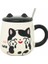 Kedi Figürlü Seramik Kupa-Cute 3boyutlu Kupa-Cat Kulaklı Seramik kapak-Kaşıklı 1