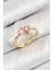 Pirinç Zirkon Taşlı Pembe Kalp Model Gold Renk Kadın Yüzük 1