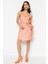 Shopeonly pembe A Kesim Mini Dokuma Astarlı Fırfırlı Çiçekli Elbise 1